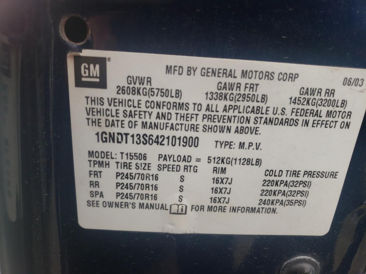 Photo 10 from auction – 2004 CHEVROLET TRAILBLAZE with VIN 1GNDT13S642101900