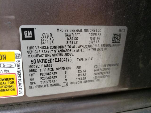 Photo 10 from auction – 2012 BUICK ENCLAVE with VIN 5GAKRCED1CJ404176