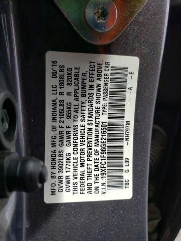 Photo 10 from auction – 2016 HONDA CIVIC with VIN 19XFC1F96GE216501
