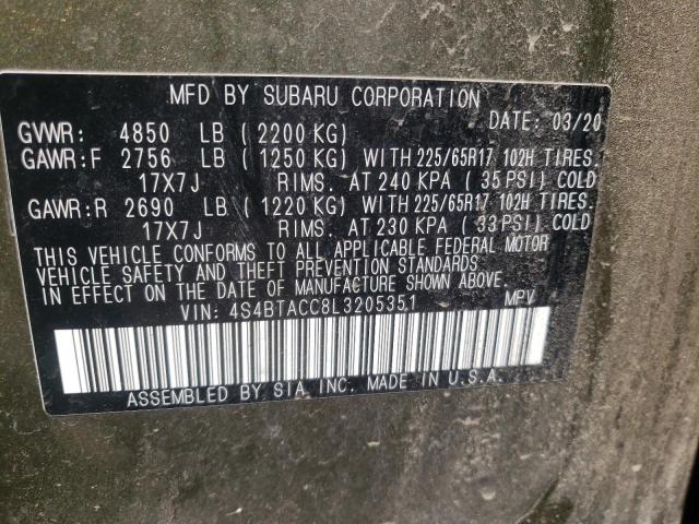 Photo 10 from auction – 2020 SUBARU OUTBACK PR with VIN 4S4BTACC8L3205351