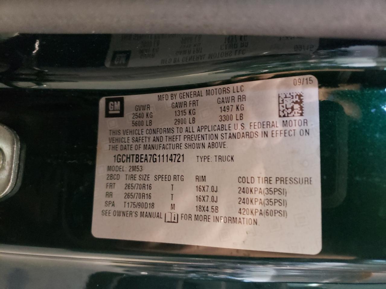 Photo 10 from auction – 2016 CHEVROLET COLORADO with VIN 1GCHTBEA7G1114721