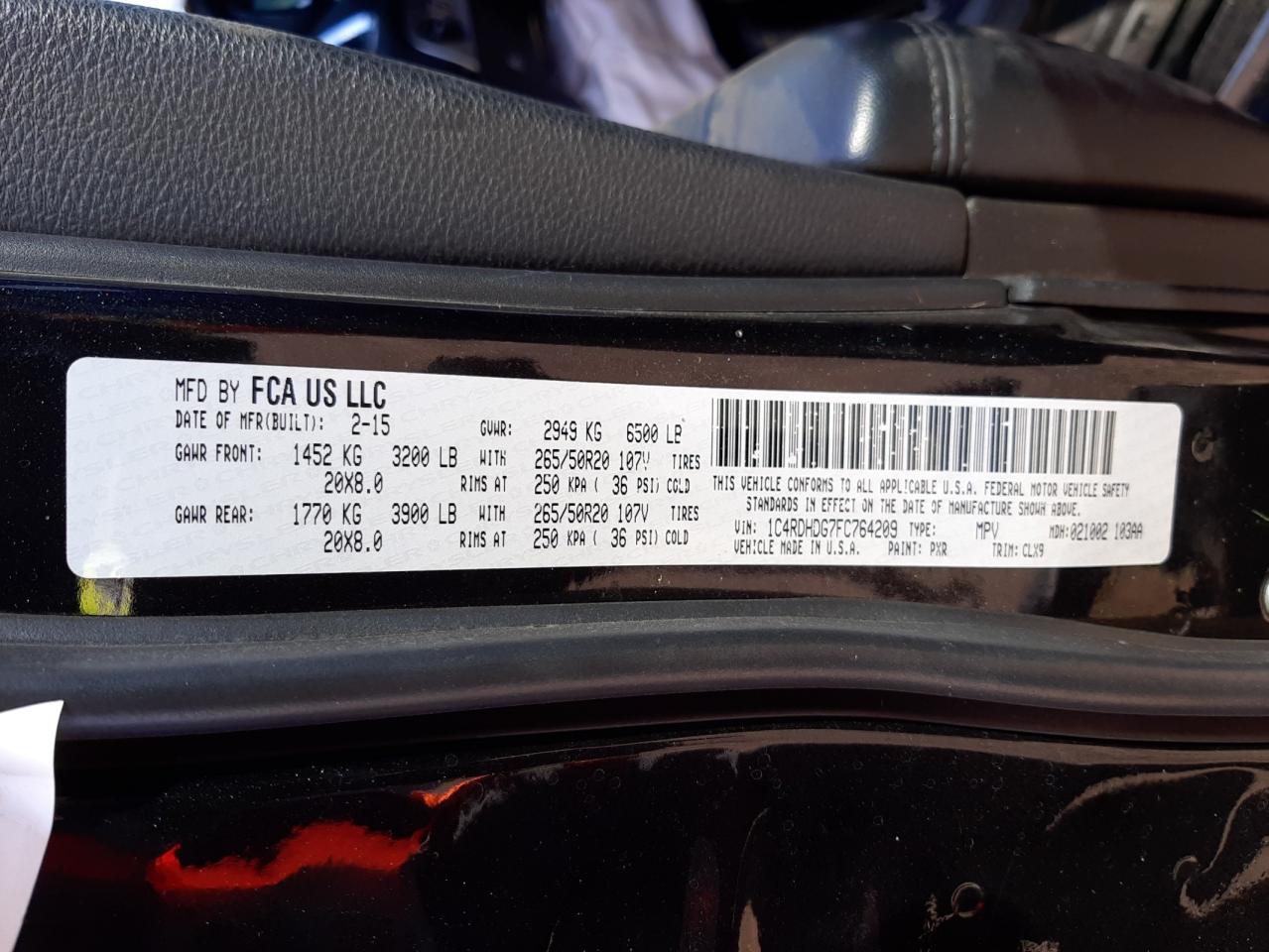 Photo 10 from auction – 2015 DODGE DURANGO LI with VIN 1C4RDHDG7FC764209