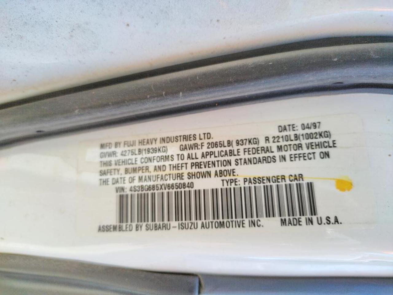 Photo 10 from auction – 1997 SUBARU LEGACY OUT with VIN 4S3BG685XV6650840