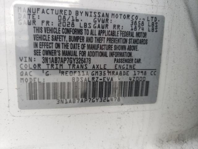 Photo 10 from auction – 2016 NISSAN SENTRA S with VIN 3N1AB7AP7GY326478