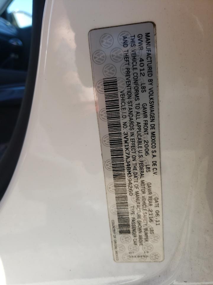 Photo 10 from auction – 2011 VOLKSWAGEN JETTA BASE with VIN 3VW1K7AJ4BM394260