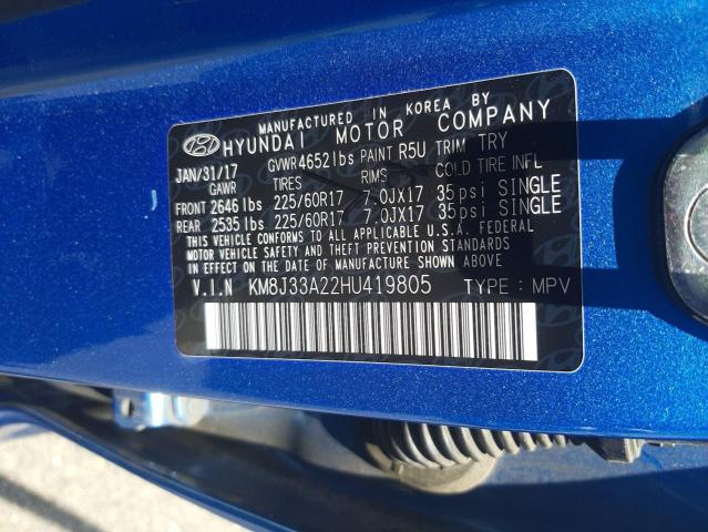 Photo 10 from auction – 2017 HYUNDAI TUCSON LIM with VIN KM8J33A22HU419805