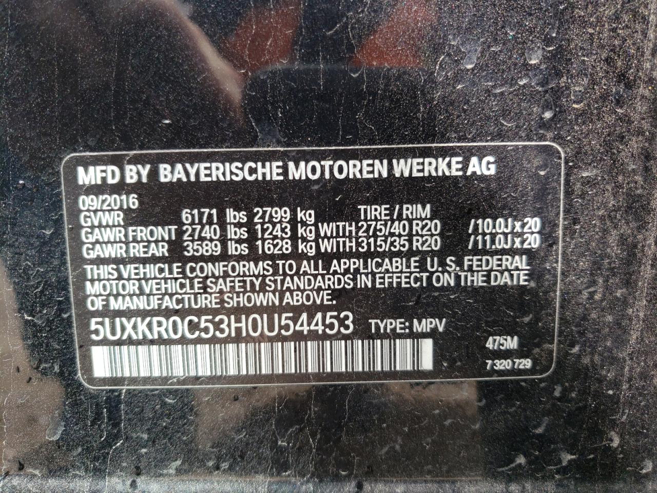 Photo 11 from auction – 2017 BMW X5 XDRIVE3 with VIN 5UXKR0C53H0U54453