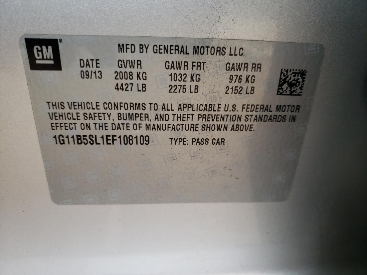 Photo 10 from auction – 2014 CHEVROLET MALIBU with VIN 1G11B5SL1EF108109