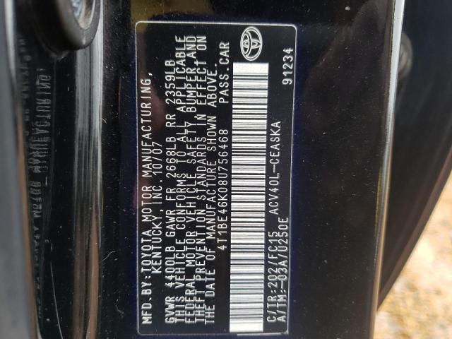 Photo 10 from auction – 2008 TOYOTA CAMRY CE with VIN 4T1BE46K08U756468
