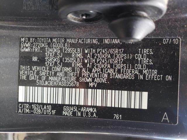 Photo 10 from auction – 2010 TOYOTA HIGHLANDER with VIN 5TDJK3EH7AS035678
