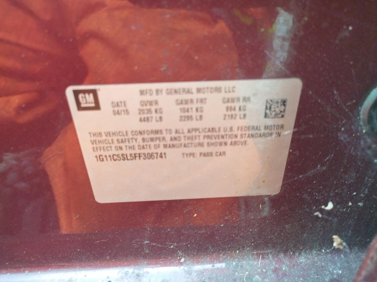 Photo 10 from auction – 2015 CHEVROLET MALIBU 1LT with VIN 1G11C5SL5FF306741