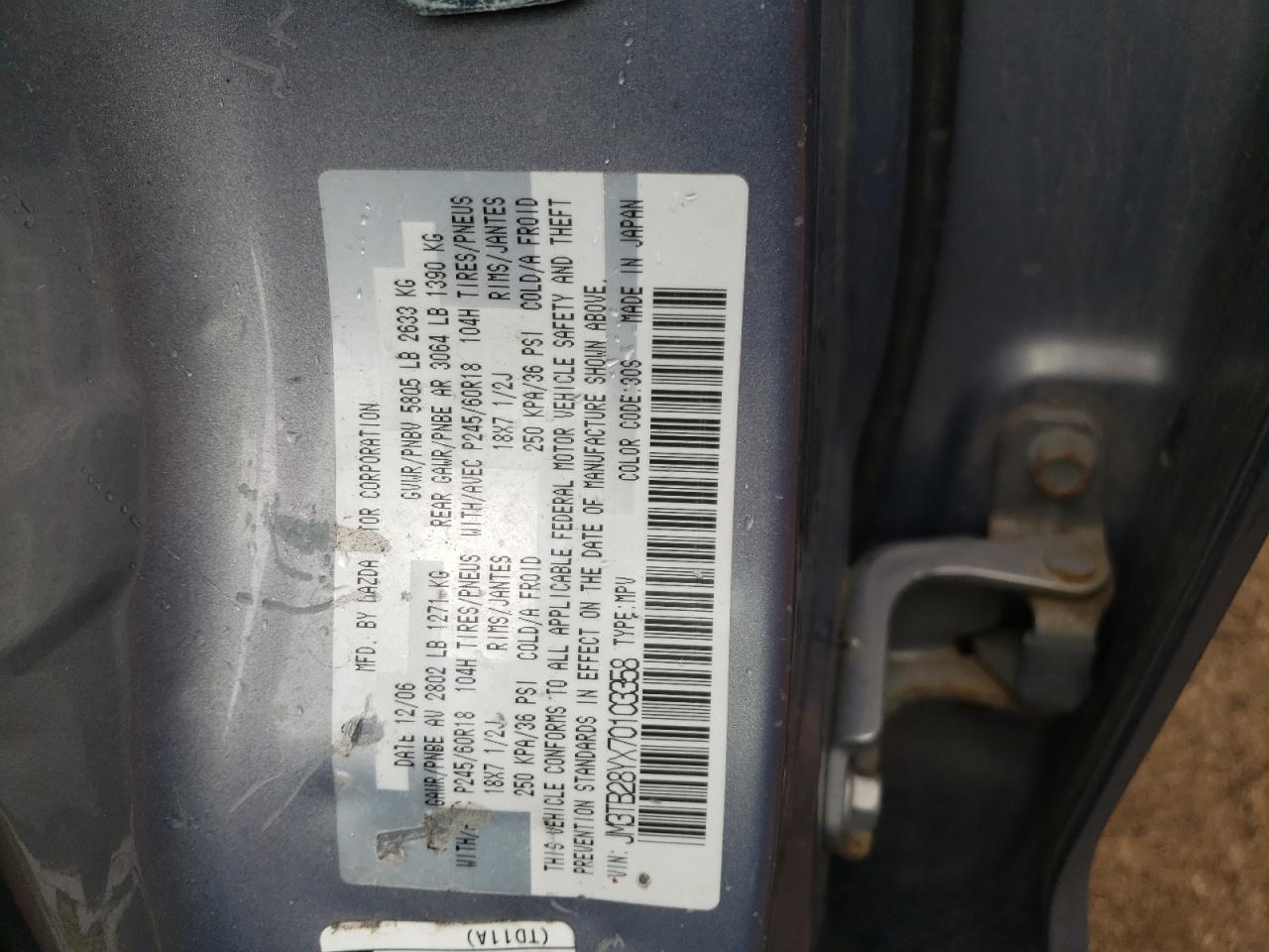 Photo 10 from auction – 2007 MAZDA CX-9 with VIN JM3TB28YX70103358