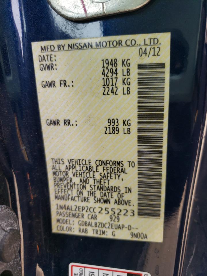 Photo 10 from auction – 2012 NISSAN ALTIMA S with VIN 1N4AL2EP2CC255223