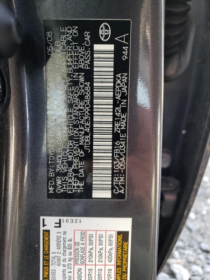 Photo 10 from auction – 2009 TOYOTA COROLLA BA with VIN JTDBL40E399048684
