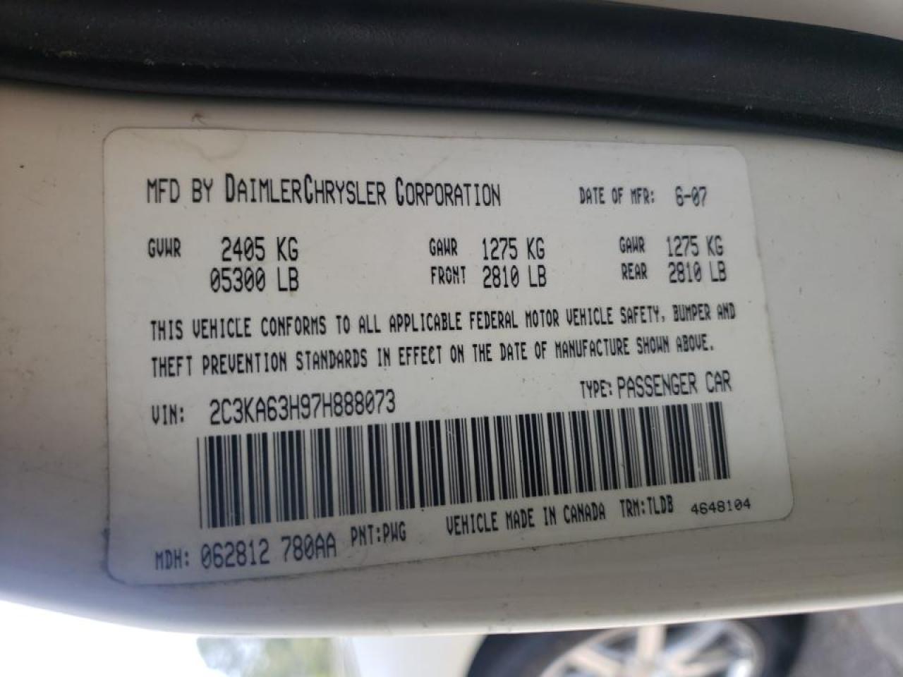 Photo 10 from auction – 2007 CHRYSLER 300C with VIN 2C3KA63H97H888073
