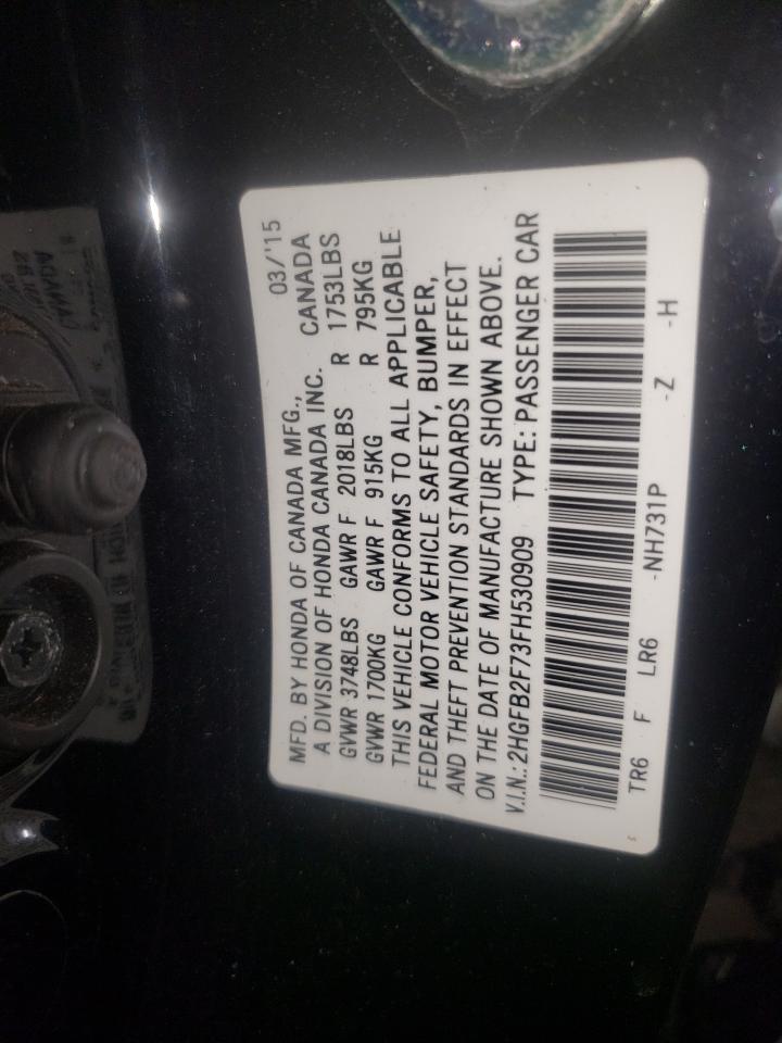 Photo 10 from auction – 2015 HONDA CIVIC SE with VIN 2HGFB2F73FH530909