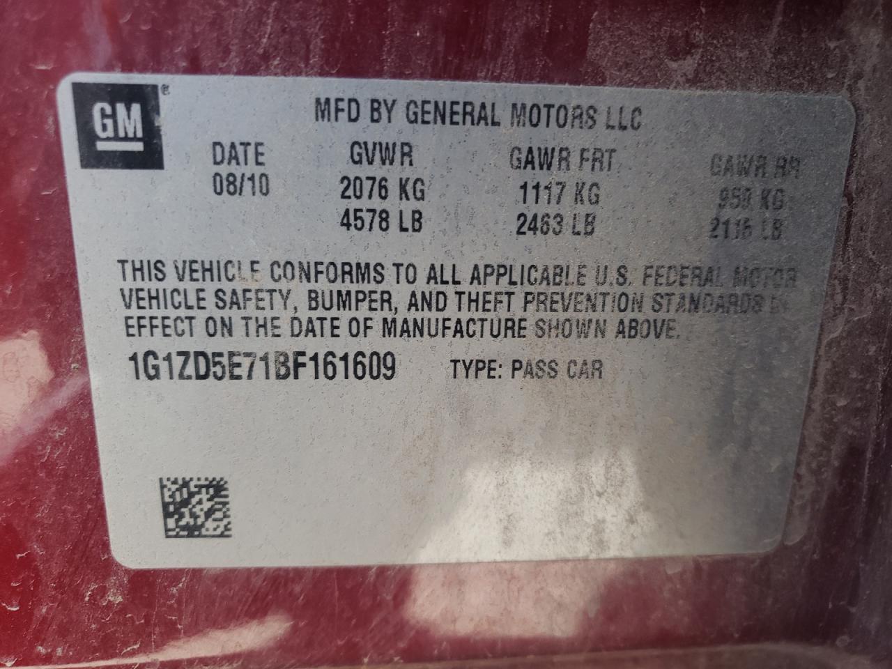 Photo 10 from auction – 2011 CHEVROLET MALIBU 2LT with VIN 1G1ZD5E71BF161609