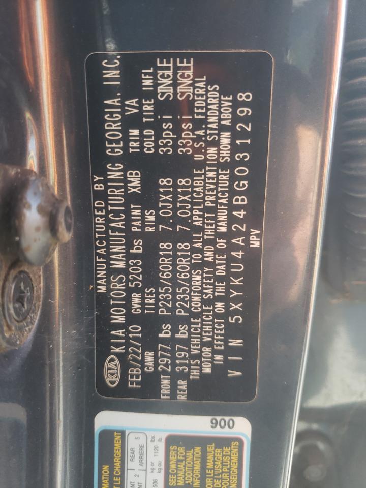 Photo 10 from auction – 2011 KIA SORENTO EX with VIN 5XYKU4A24BG031298