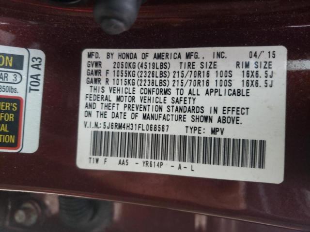 Photo 10 from auction – 2015 HONDA CR-V LX with VIN 5J6RM4H31FL068567