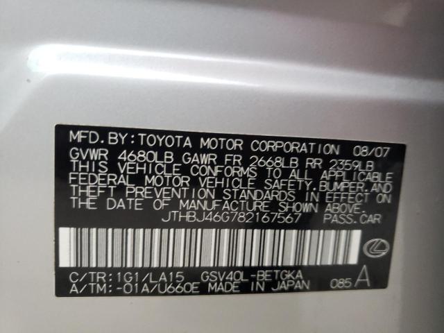 Photo 10 from auction – 2008 LEXUS ES 350 with VIN JTHBJ46G782167567