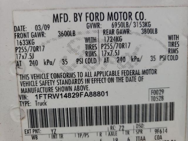 Photo 10 from auction – 2009 FORD F150 SUPER with VIN 1FTRW14829FA88801