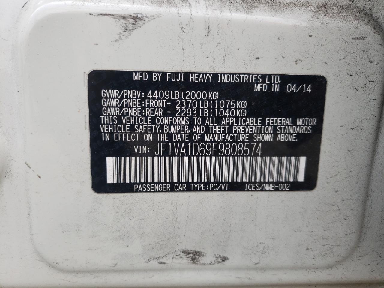 Photo 10 from auction – 2015 SUBARU WRX PREMIU with VIN JF1VA1D69F9808574