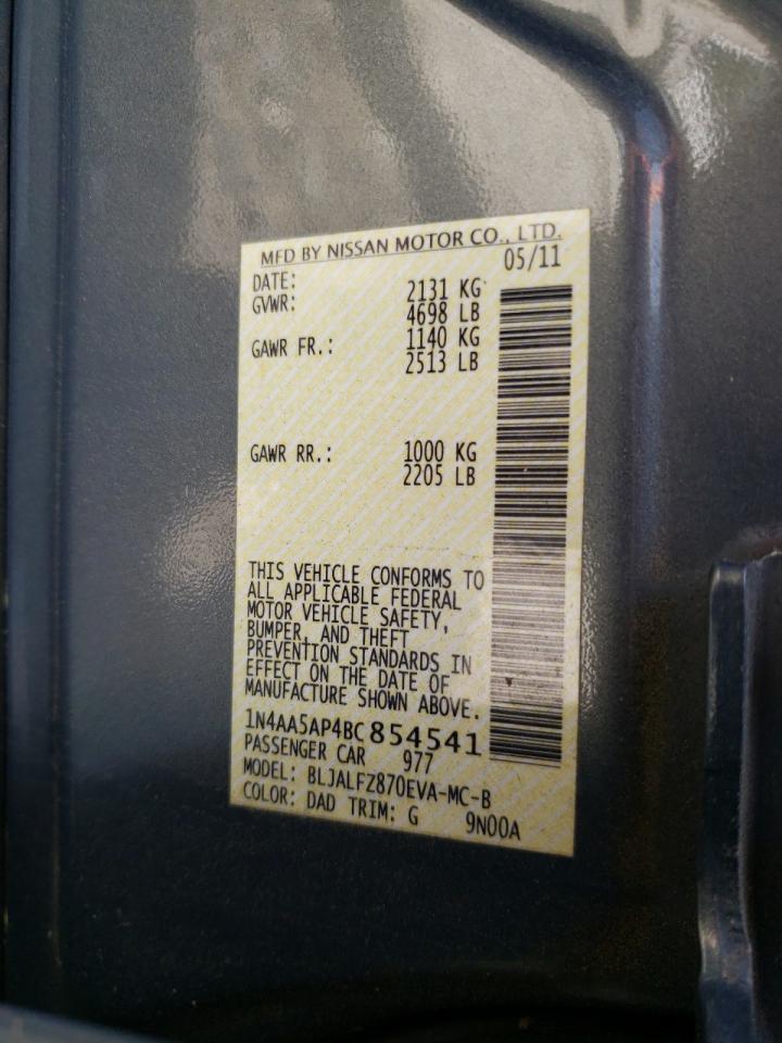 Photo 10 from auction – 2011 NISSAN MAXIMA S with VIN 1N4AA5AP4BC854541