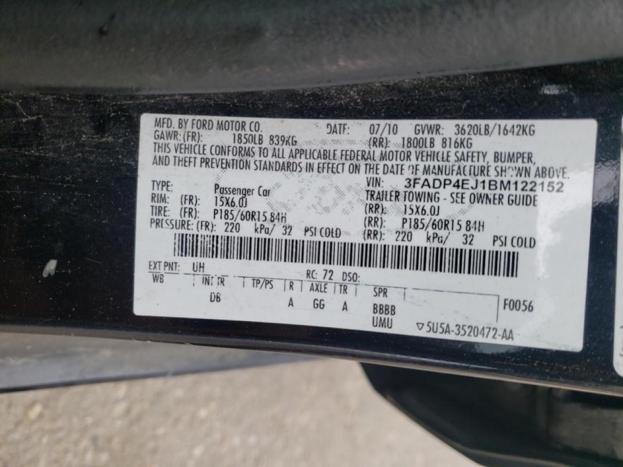 Photo 10 from auction – 2011 FORD FIESTA SE with VIN 3FADP4EJ1BM122152
