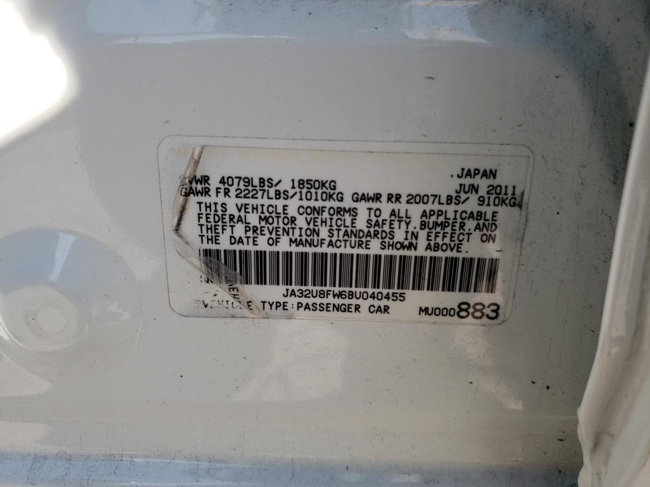Photo 10 from auction – 2011 MITSUBISHI LANCER GTS with VIN JA32U8FW6BU040455