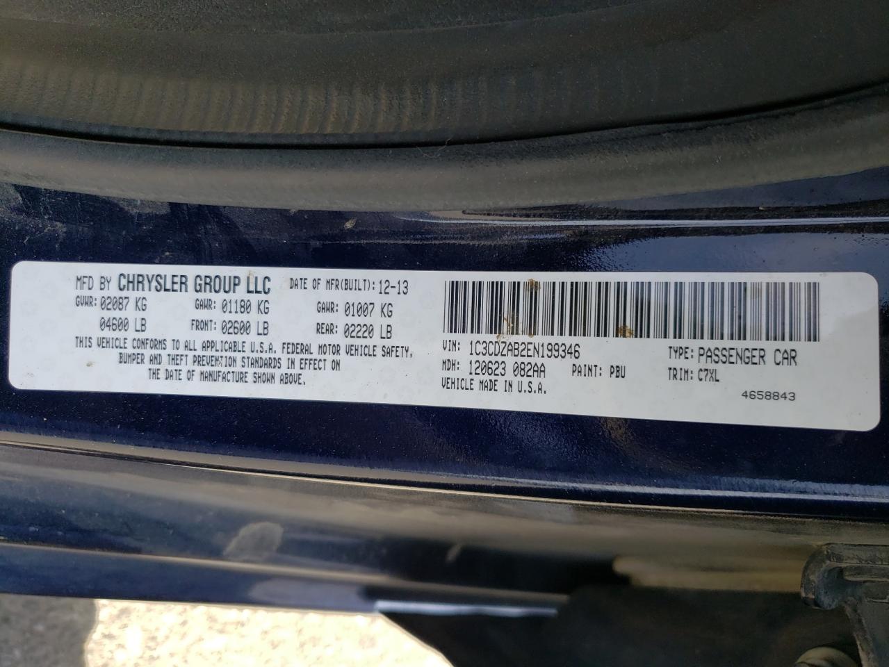 Photo 10 from auction – 2014 DODGE AVENGER SE with VIN 1C3CDZAB2EN199346