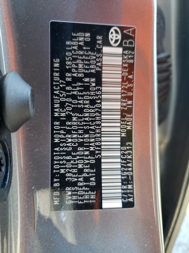 Photo 10 from auction – 2017 TOYOTA COROLLA L with VIN 5YFBURHE8HP704563