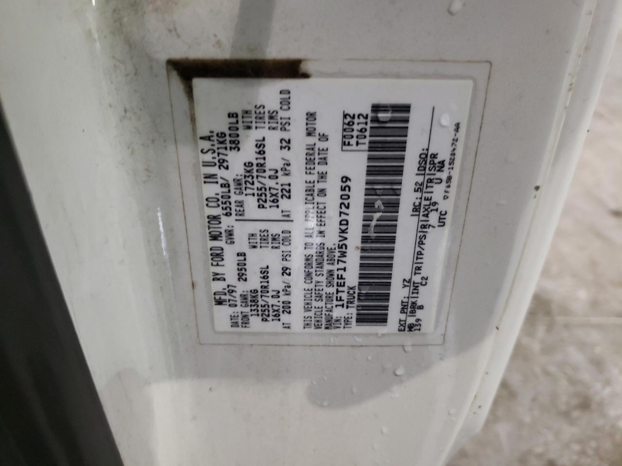 Photo 10 from auction – 1997 FORD F150 with VIN 1FTEF17W5VKD72059