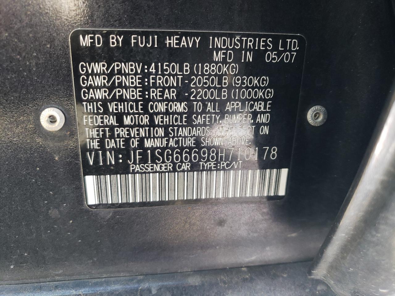 Photo 10 from auction – 2008 SUBARU FORESTER S with VIN JF1SG66698H710178