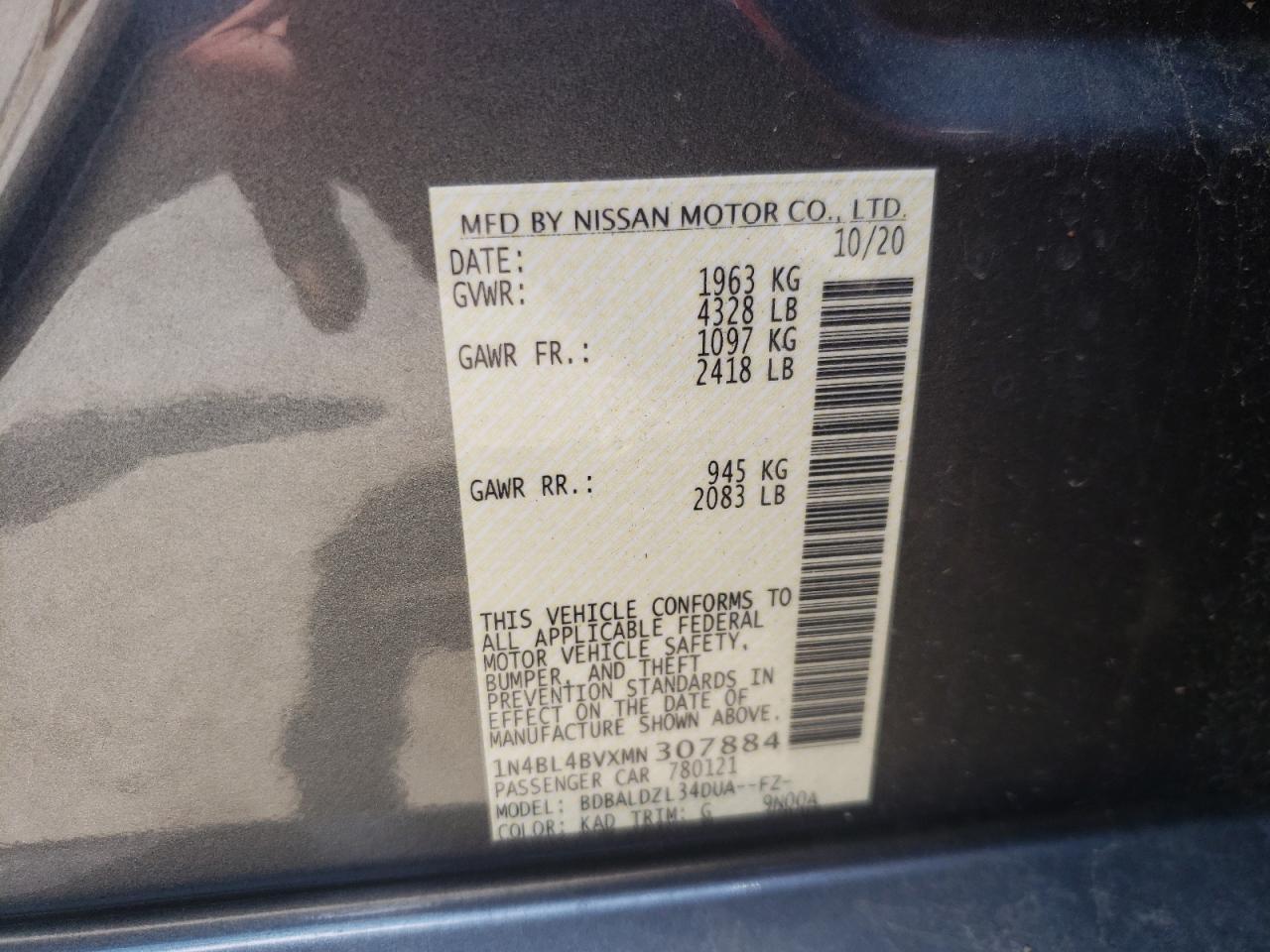 Photo 10 from auction – 2021 NISSAN ALTIMA S with VIN 1N4BL4BVXMN307884