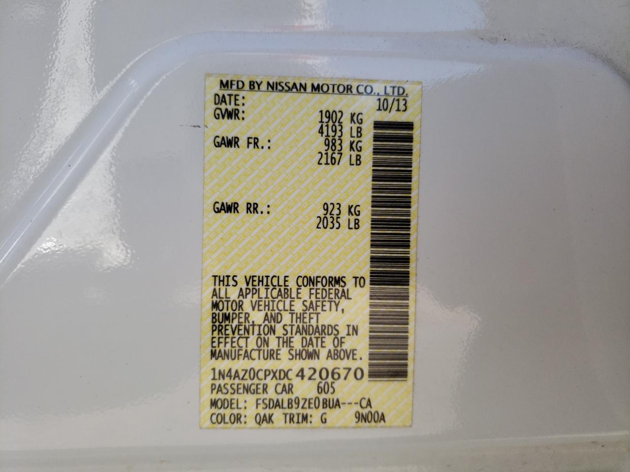 Photo 10 from auction – 2013 NISSAN LEAF S with VIN 1N4AZ0CPXDC420670