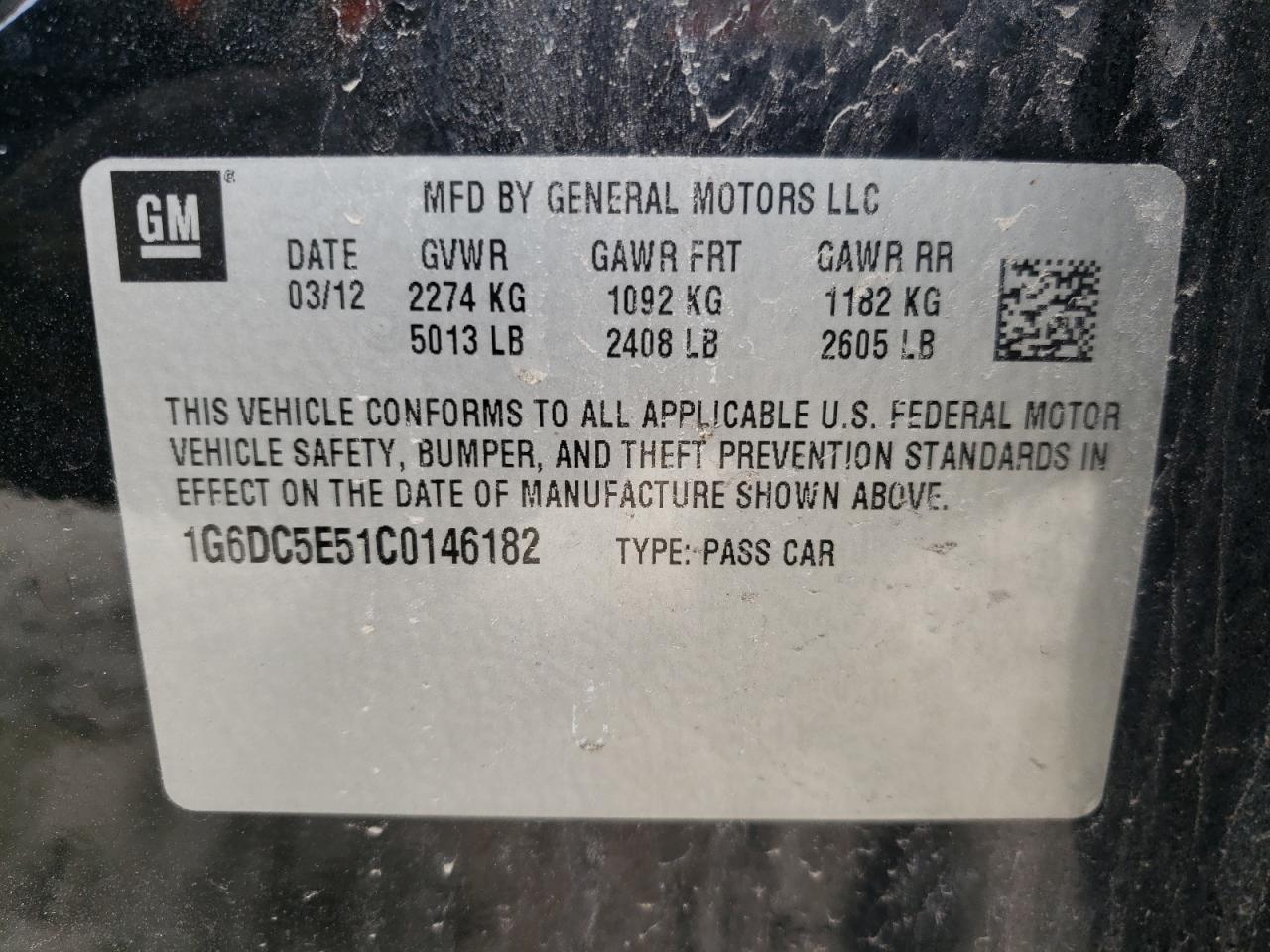 Photo 10 from auction – 2012 CADILLAC CTS with VIN 1G6DC5E51C0146182
