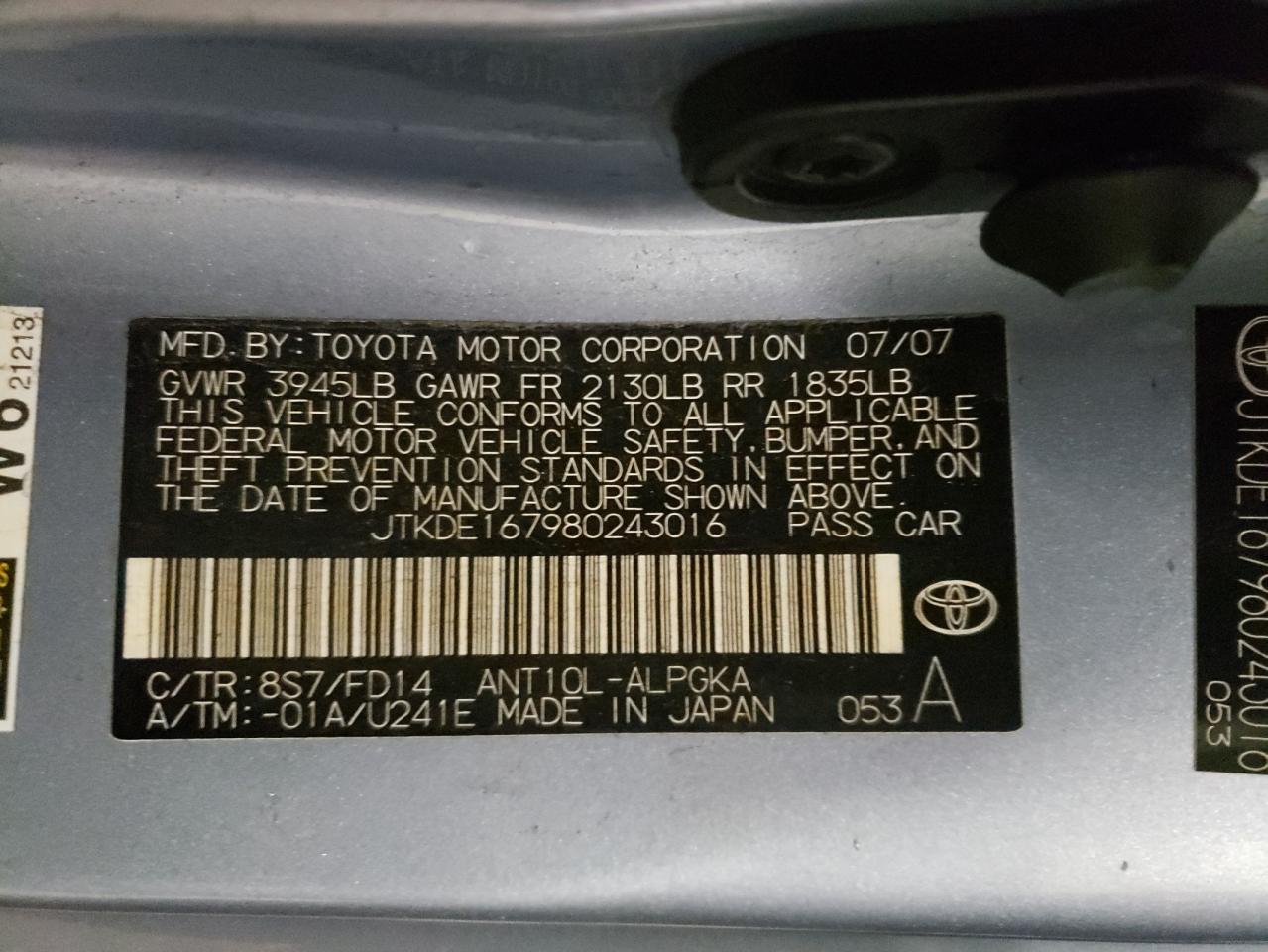 Photo 10 from auction – 2008 SCION TC with VIN JTKDE167980243016