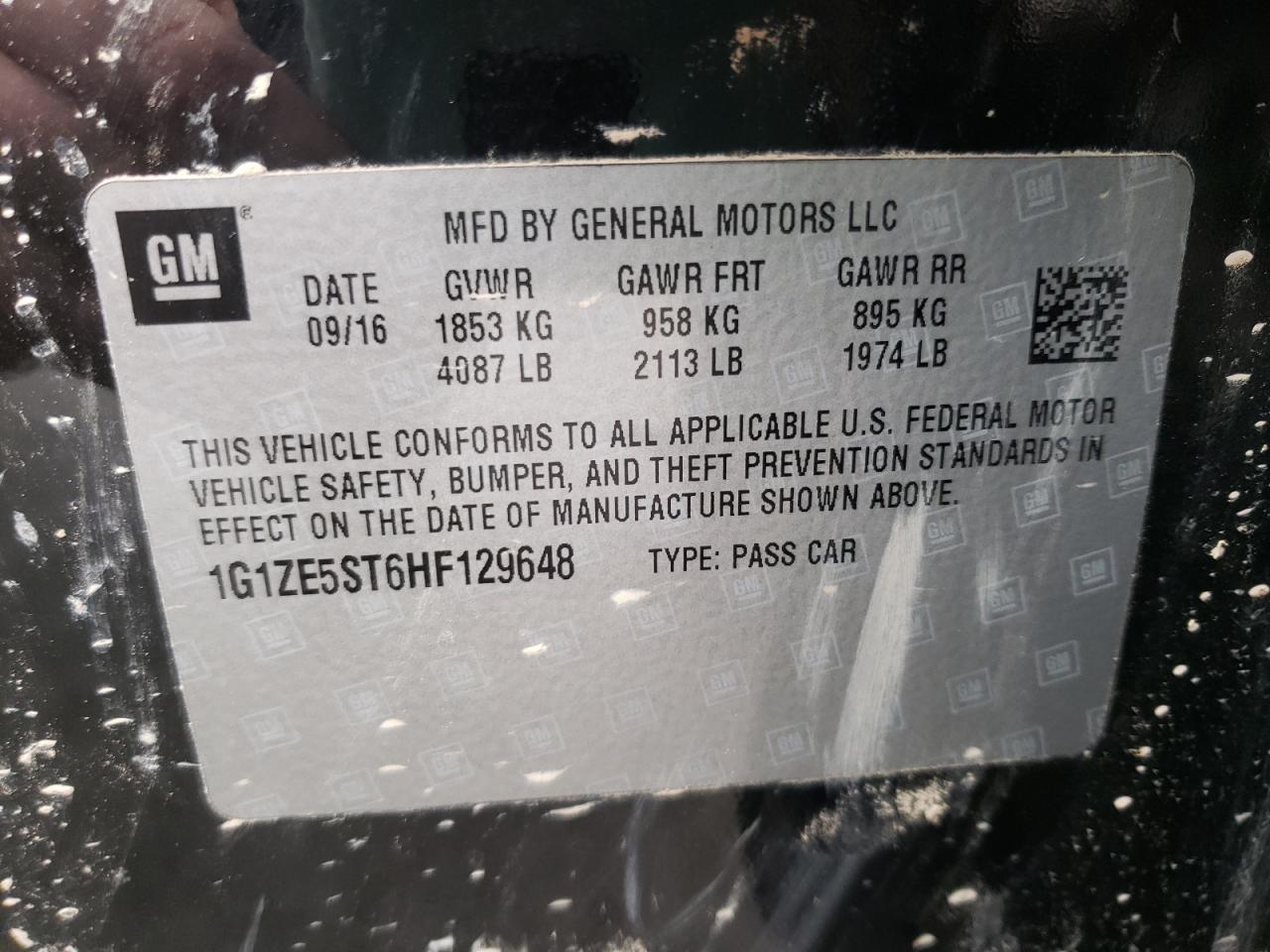 Photo 10 from auction – 2017 CHEVROLET MALIBU LT with VIN 1G1ZE5ST6HF129648