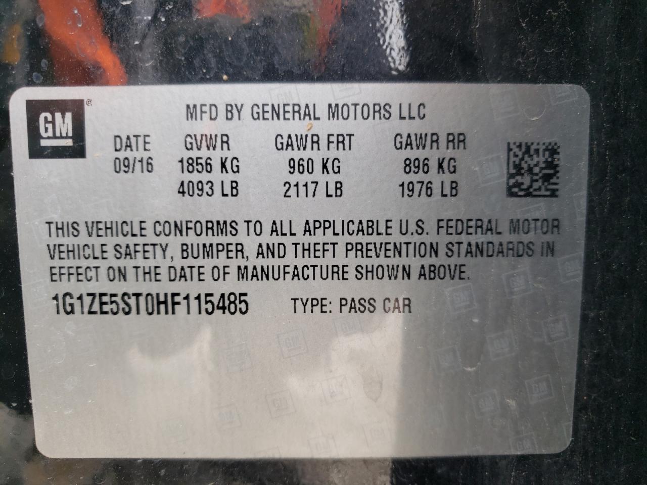 Photo 10 from auction – 2017 CHEVROLET MALIBU LT with VIN 1G1ZE5ST0HF115485