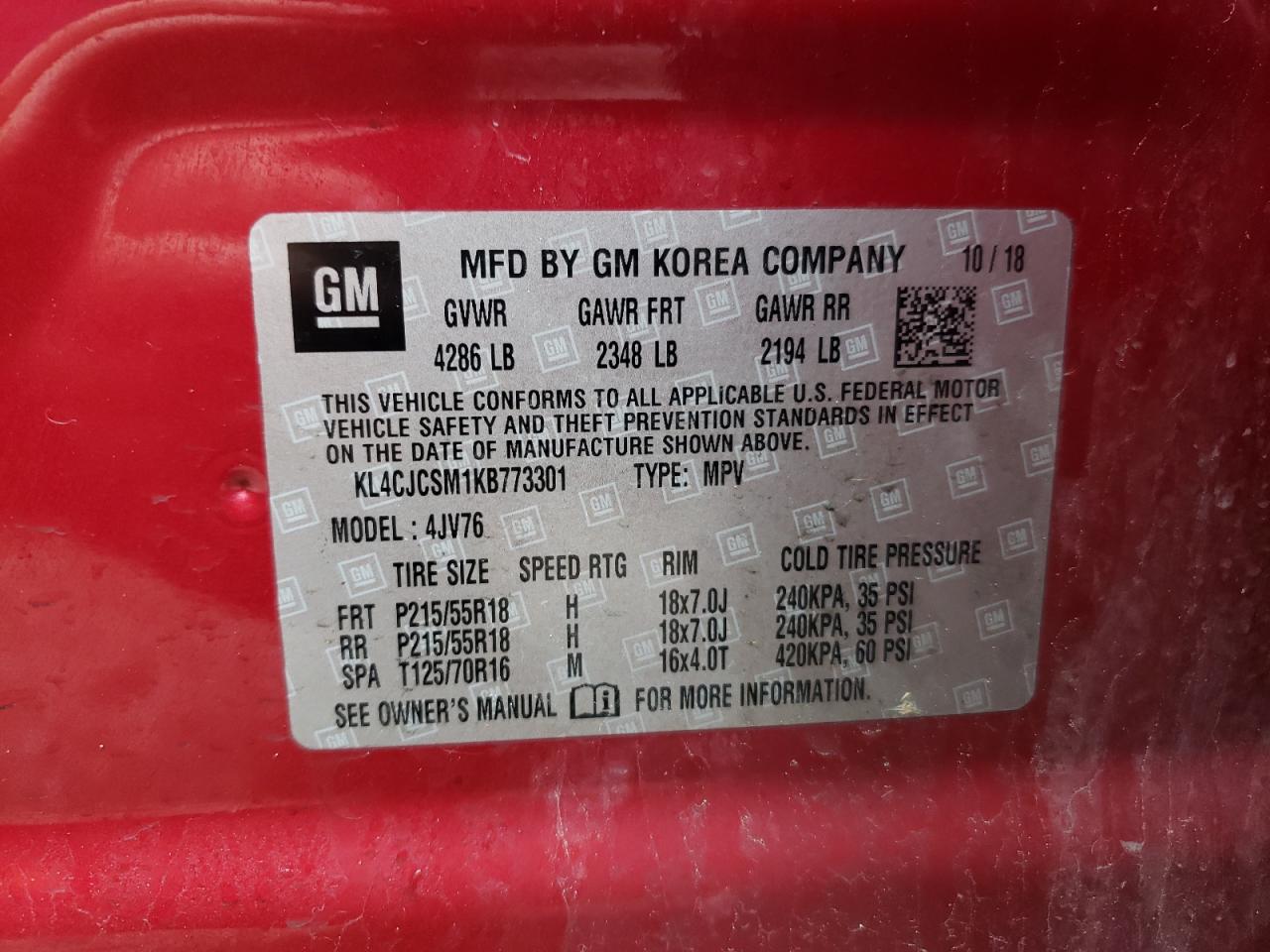 Photo 10 from auction – 2019 BUICK ENCORE ESS with VIN KL4CJCSM1KB773301