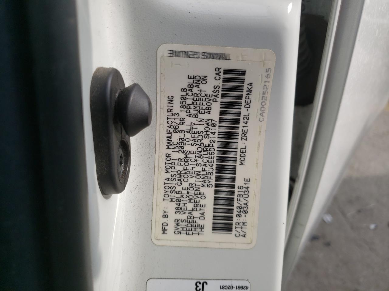 Photo 10 from auction – 2013 TOYOTA COROLLA BA with VIN 5YFBU4EE6DP214107