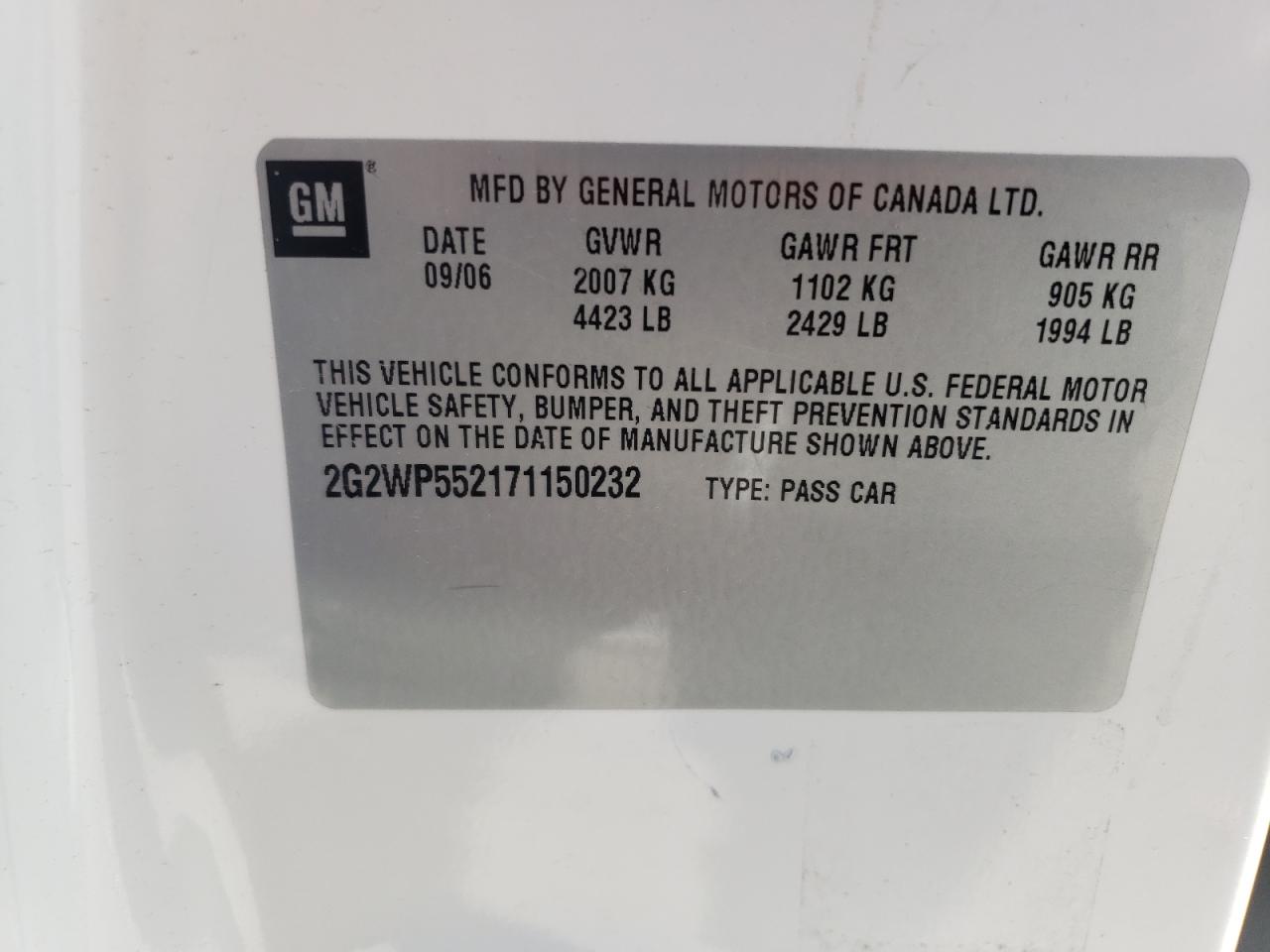 Photo 10 from auction – 2007 PONTIAC GRAND PRIX with VIN 2G2WP552171150232