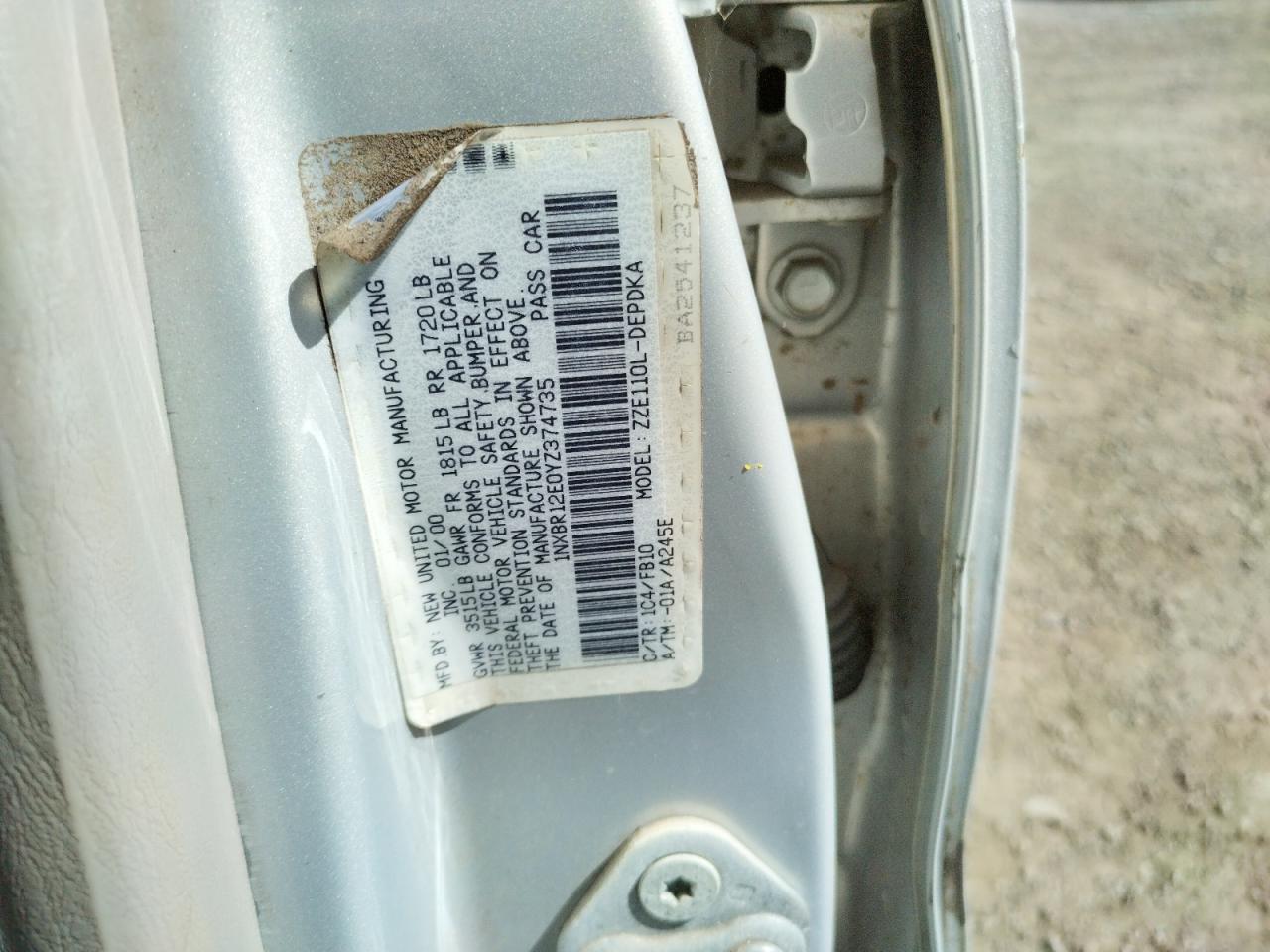 Photo 10 from auction – 2000 TOYOTA COROLLA VE with VIN 1NXBR12E0YZ374735