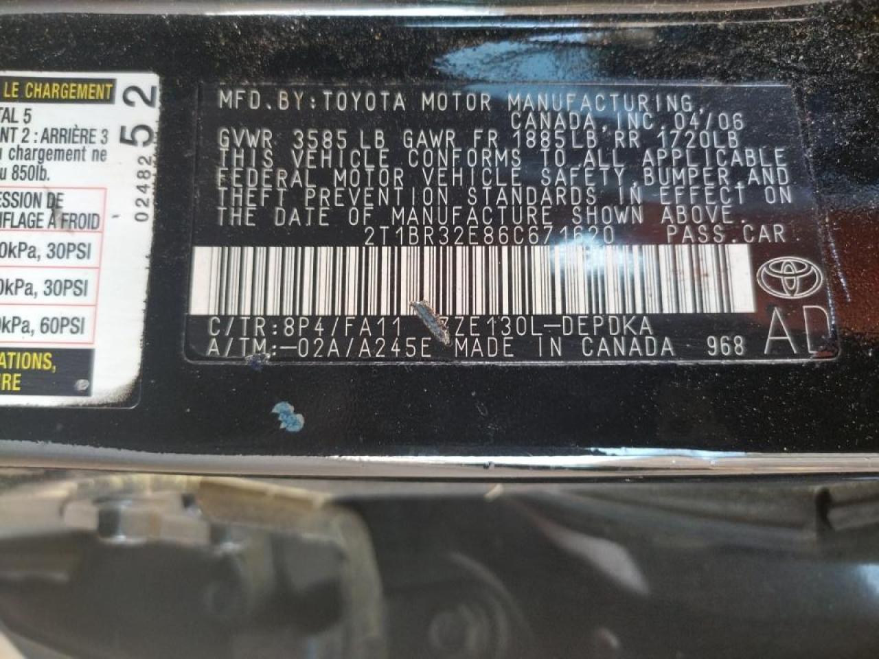 Photo 10 from auction – 2006 TOYOTA COROLLA CE with VIN 2T1BR32E86C671620