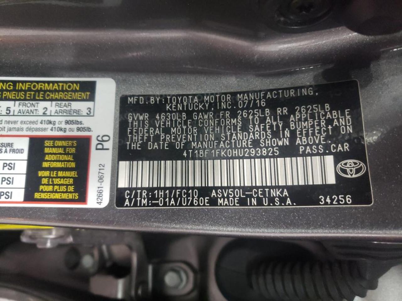 Photo 10 from auction – 2017 TOYOTA CAMRY LE with VIN 4T1BF1FK0HU293825