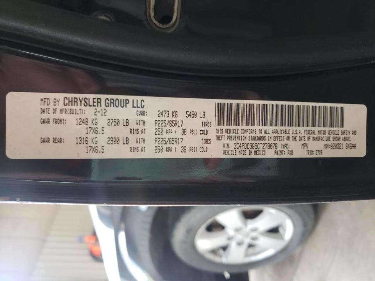 Photo 10 from auction – 2012 DODGE JOURNEY SX with VIN 3C4PDCBG9CT278076