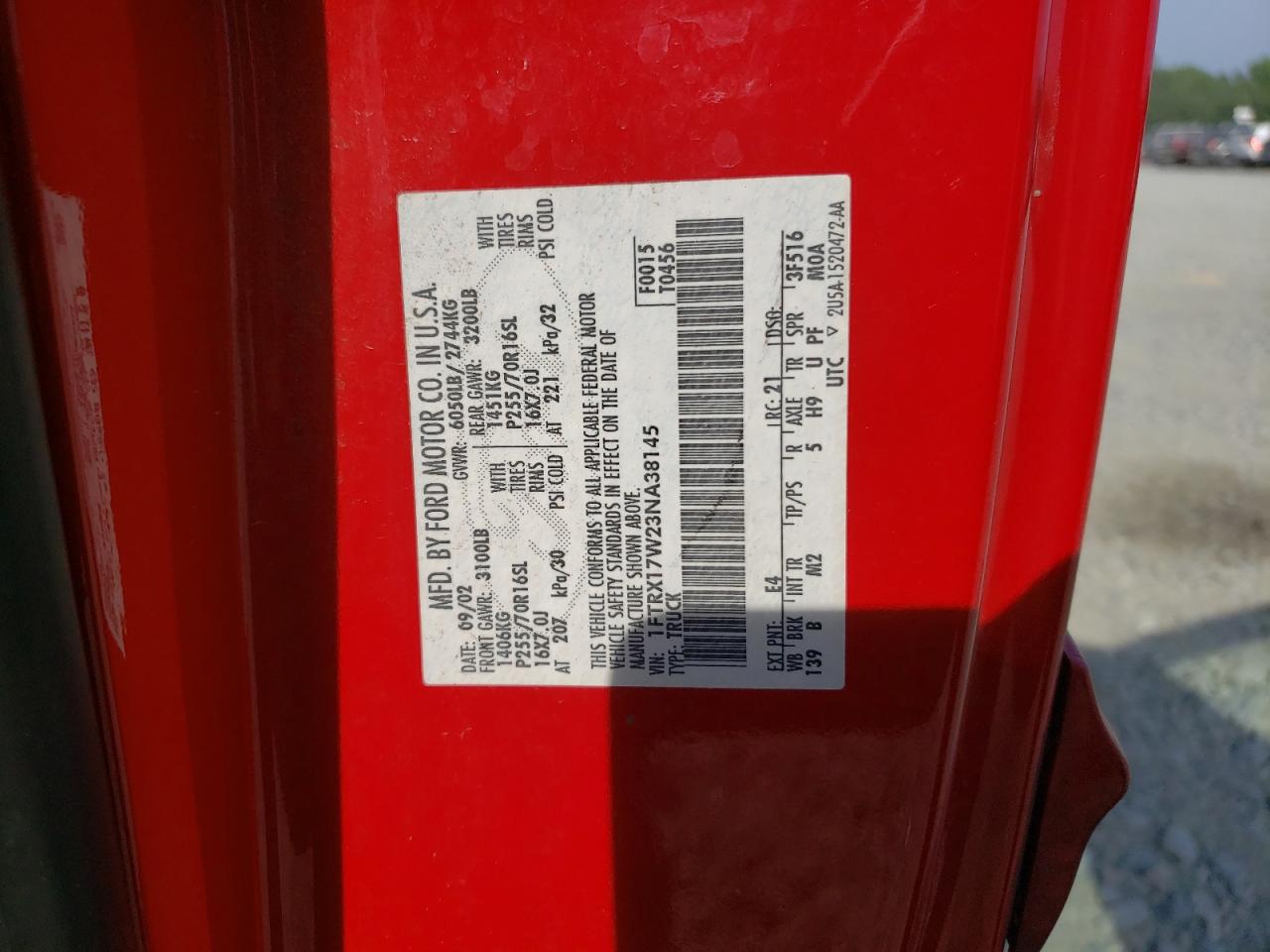 Photo 10 from auction – 2003 FORD F150 with VIN 1FTRX17W23NA38145