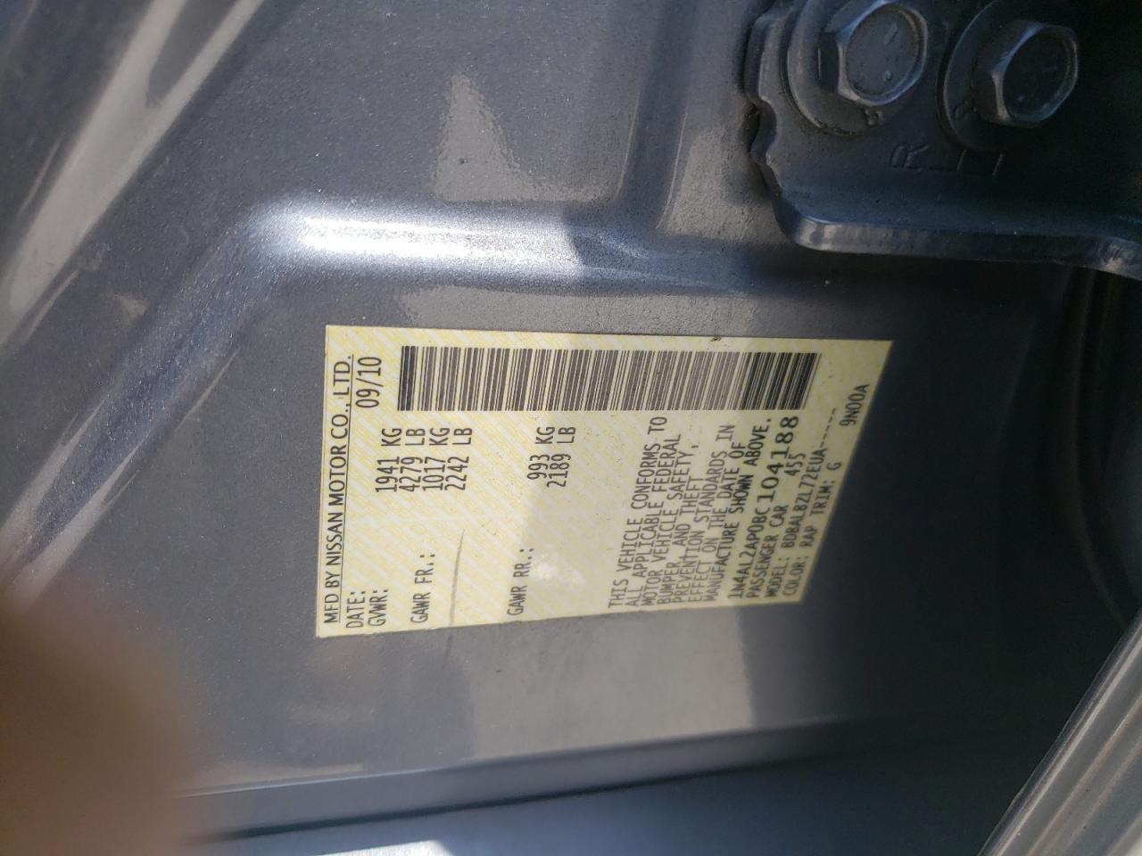 Photo 10 from auction – 2011 NISSAN ALTIMA BAS with VIN 1N4AL2AP0BC104188