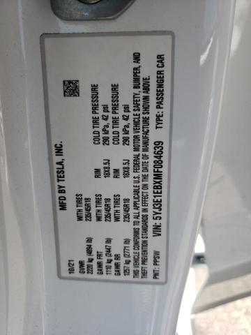 Photo 10 from auction – 2021 TESLA MODEL 3 with VIN 5YJ3E1EBXMF084639
