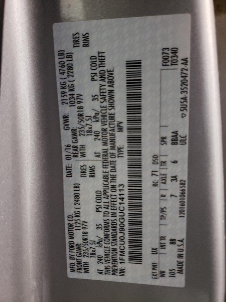 Photo 10 from auction – 2016 FORD ESCAPE TIT with VIN 1FMCU0J90GUC14113
